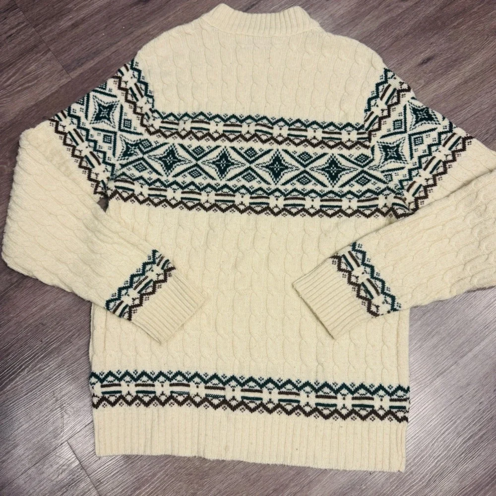Vintage Lord Jeff Fair Isle Cable Knit Sweater Mens XL Cream Green Wintuk  USA